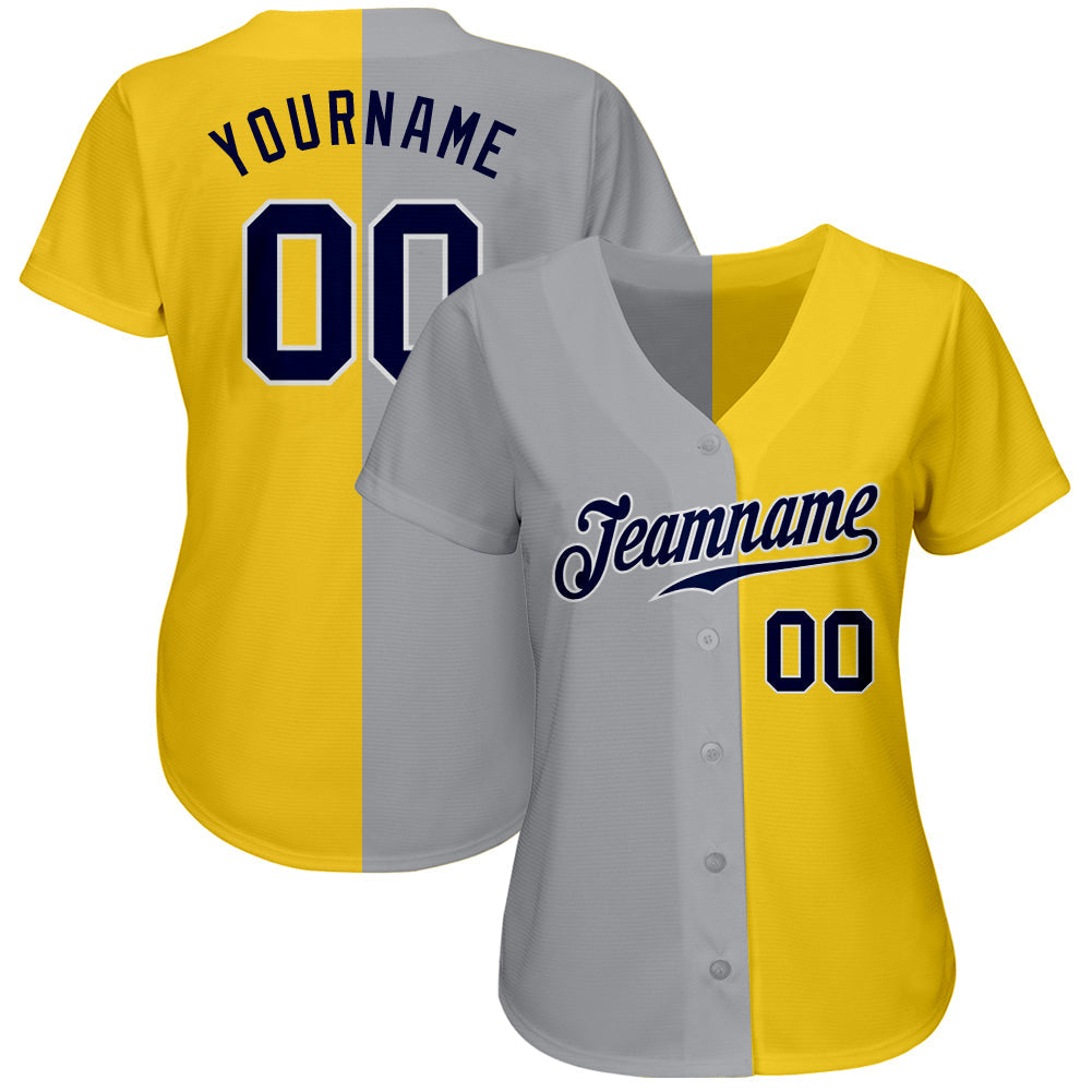 Custom Yellow Navy Gray-White Authentic Split Fashion Baseball Jersey - Sky-Custom