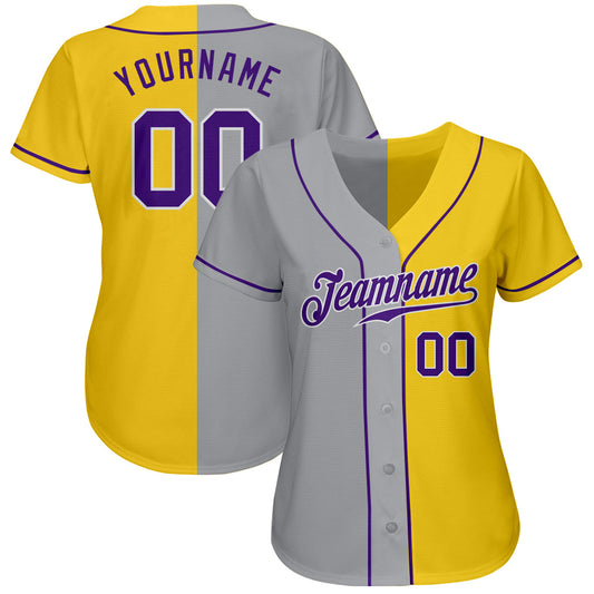 Custom Yellow Purple Gray-White Authentic Split Fashion Baseball Jersey - Sky-Custom
