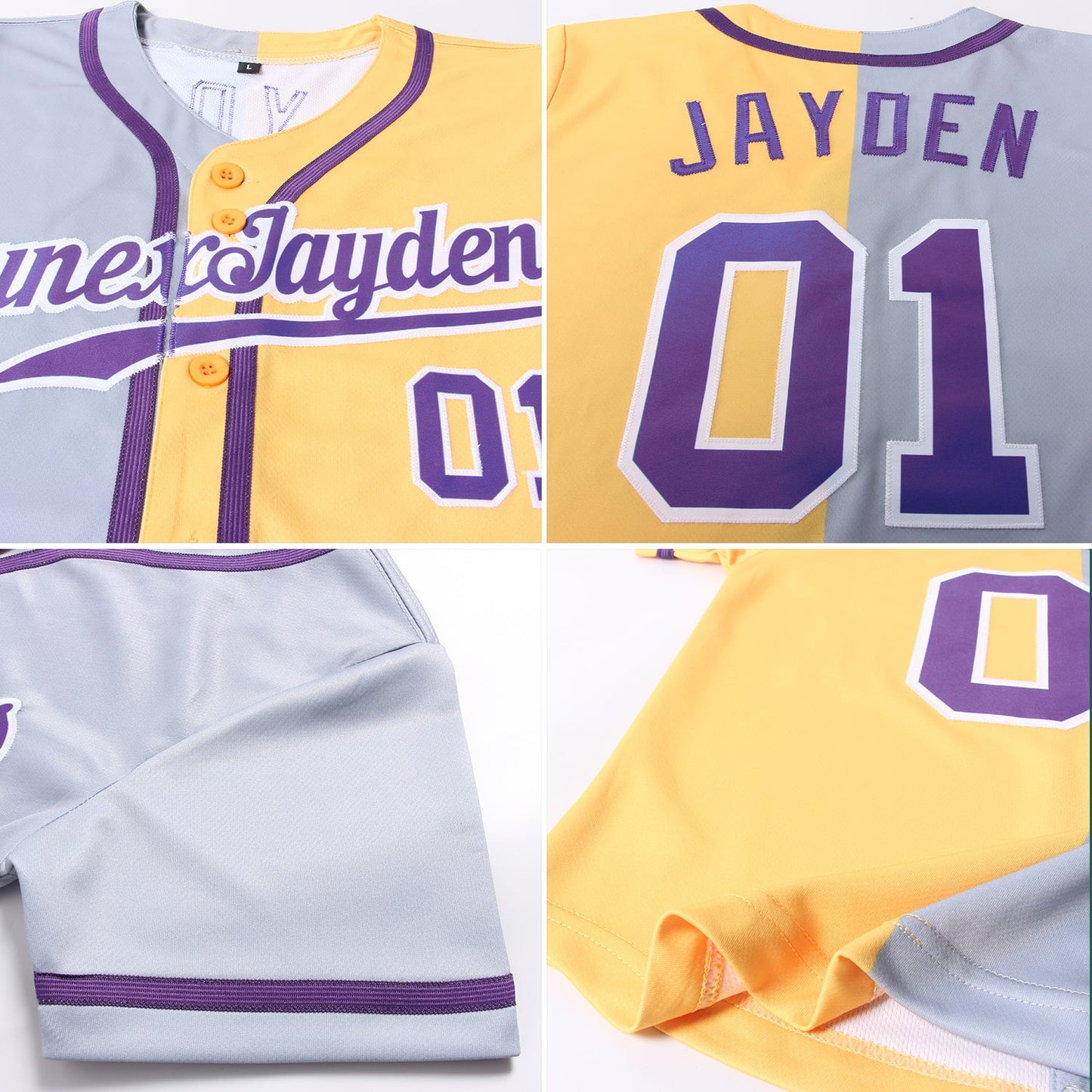 Custom Yellow Purple Gray-White Authentic Split Fashion Baseball Jersey - Sky-Custom