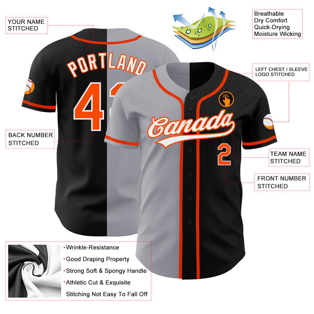 Custom Black Orange-Gray Authentic Split Fashion Baseball Jersey - Sky-Custom