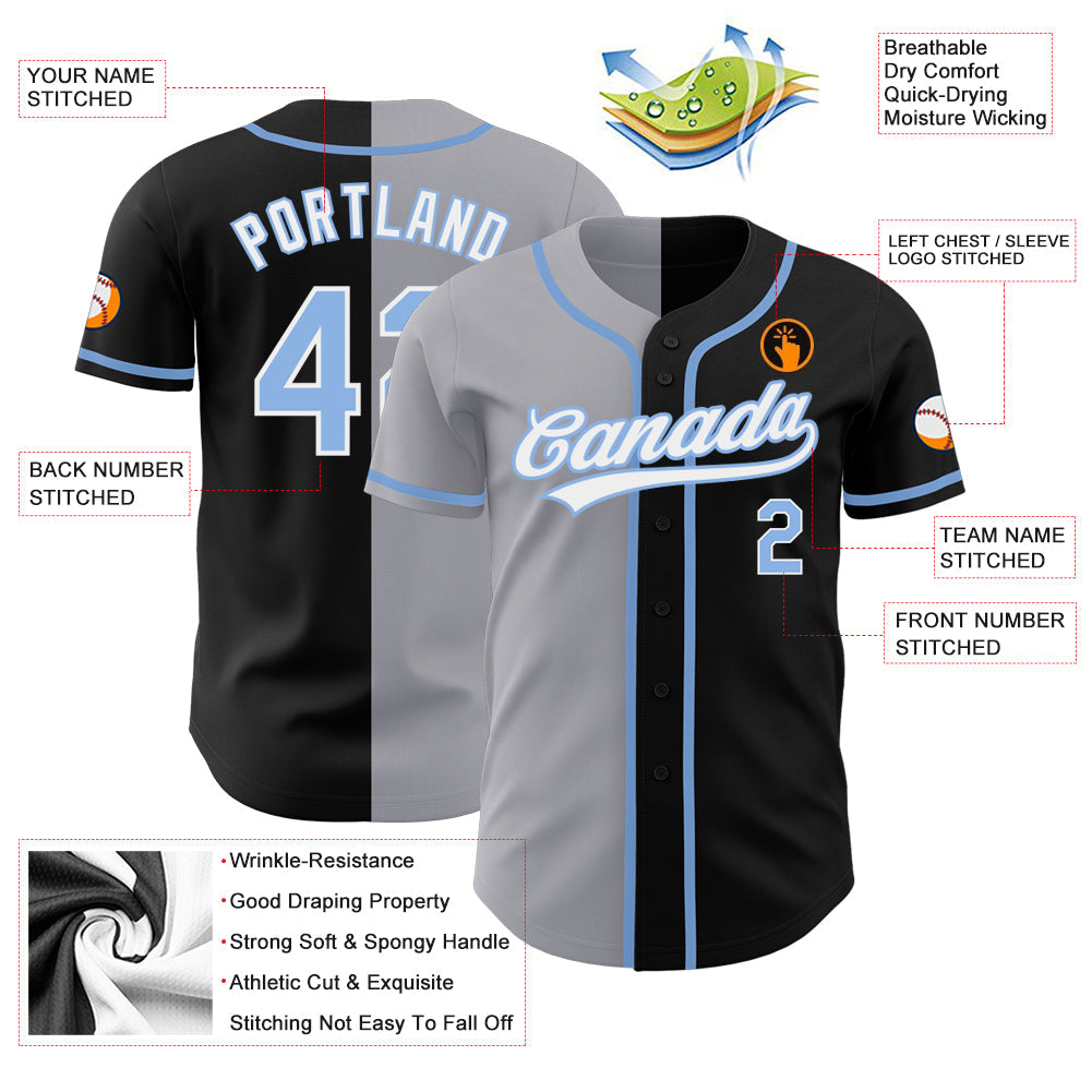Custom Black Light Blue-Gray Authentic Split Fashion Baseball Jersey - Sky-Custom