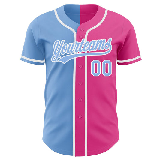 Custom Pink Light Blue-White Authentic Split Fashion Baseball Jersey - Sky-Custom