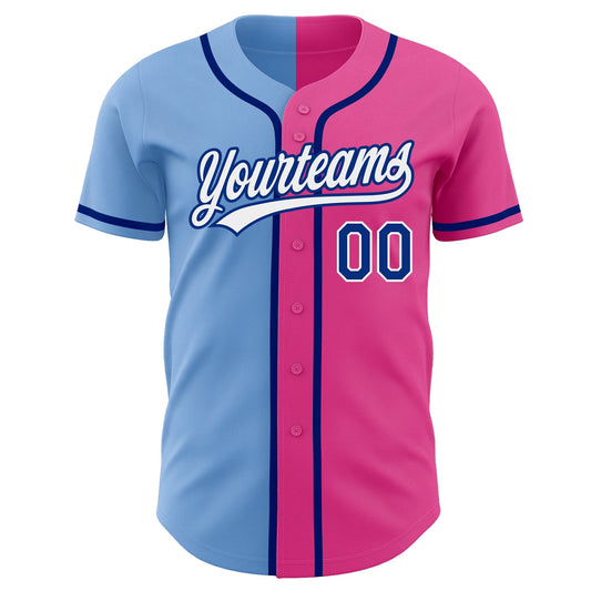 Custom Pink Royal-Light Blue Authentic Split Fashion Baseball Jersey - Sky-Custom