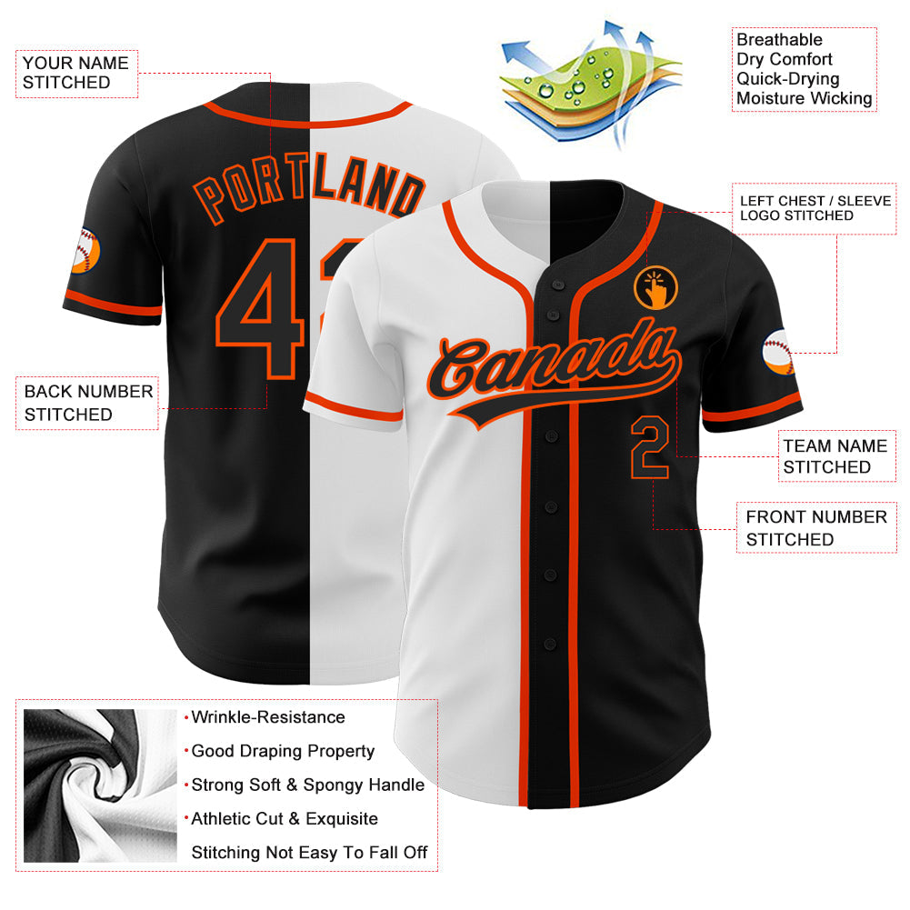 Custom Black Black White-Orange Authentic Split Fashion Baseball Jersey - Sky-Custom