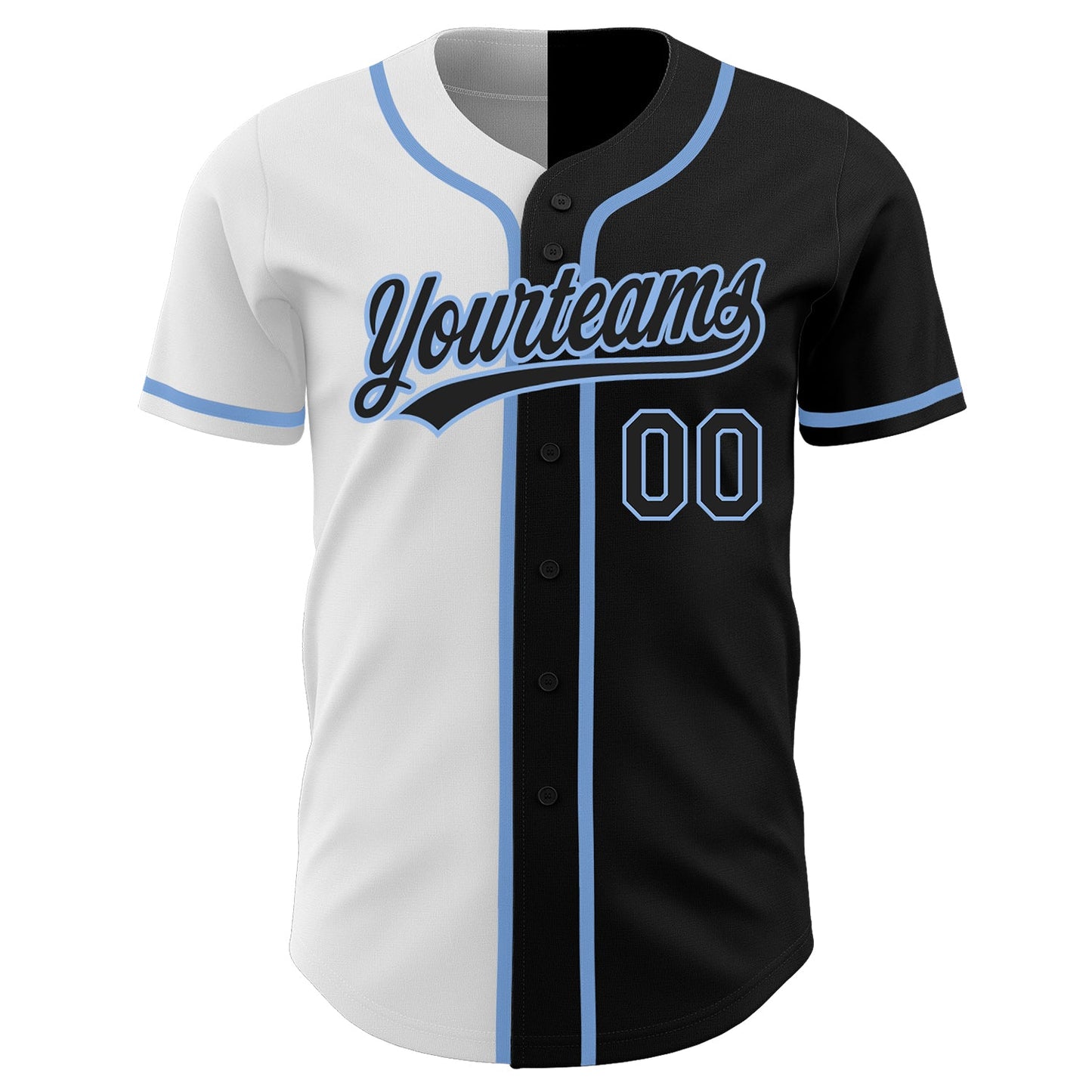 Custom Black Black White-Light Blue Authentic Split Fashion Baseball Jersey - Sky-Custom