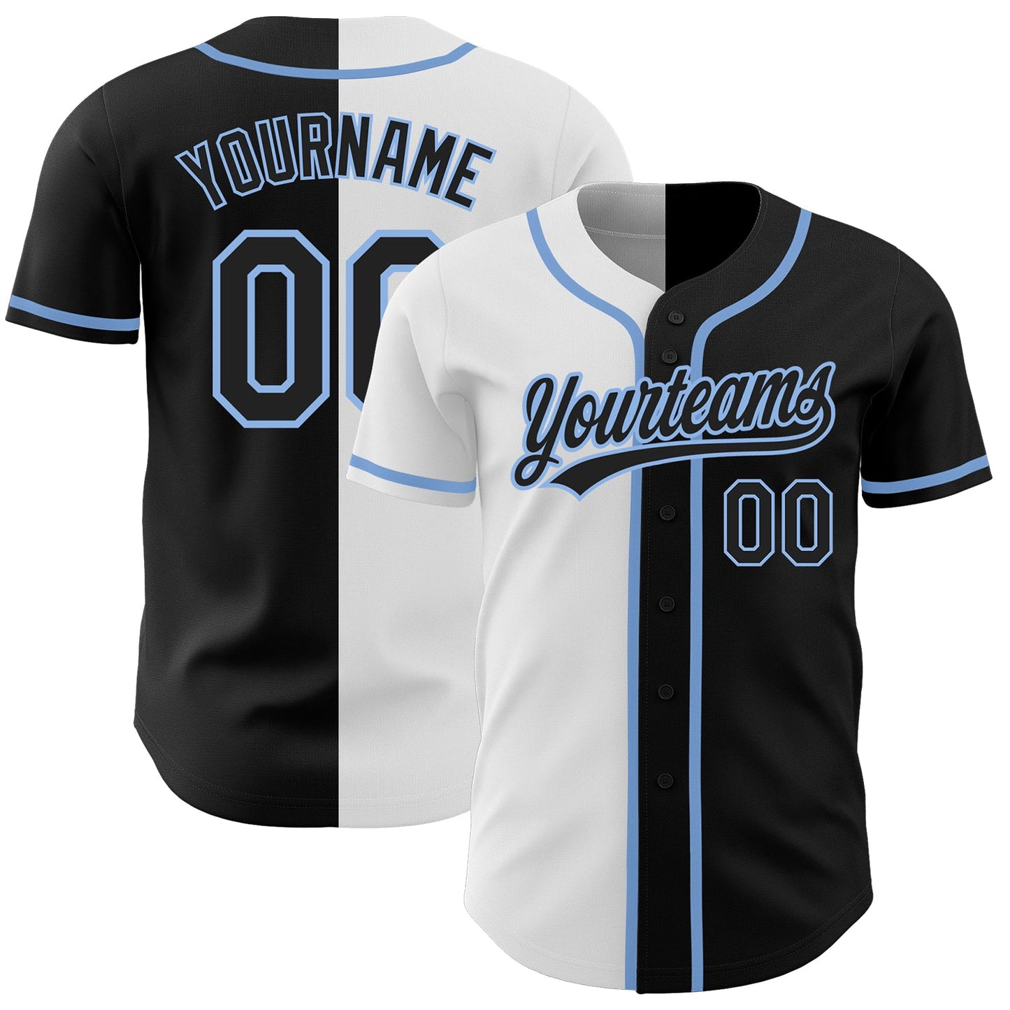 Custom Black Black White-Light Blue Authentic Split Fashion Baseball Jersey - Sky-Custom
