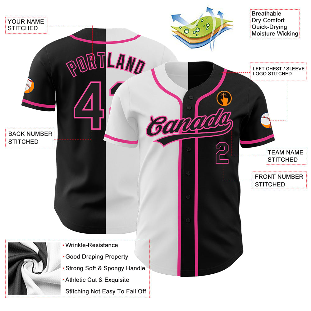 Custom Black Black White-Pink Authentic Split Fashion Baseball Jersey - Sky-Custom