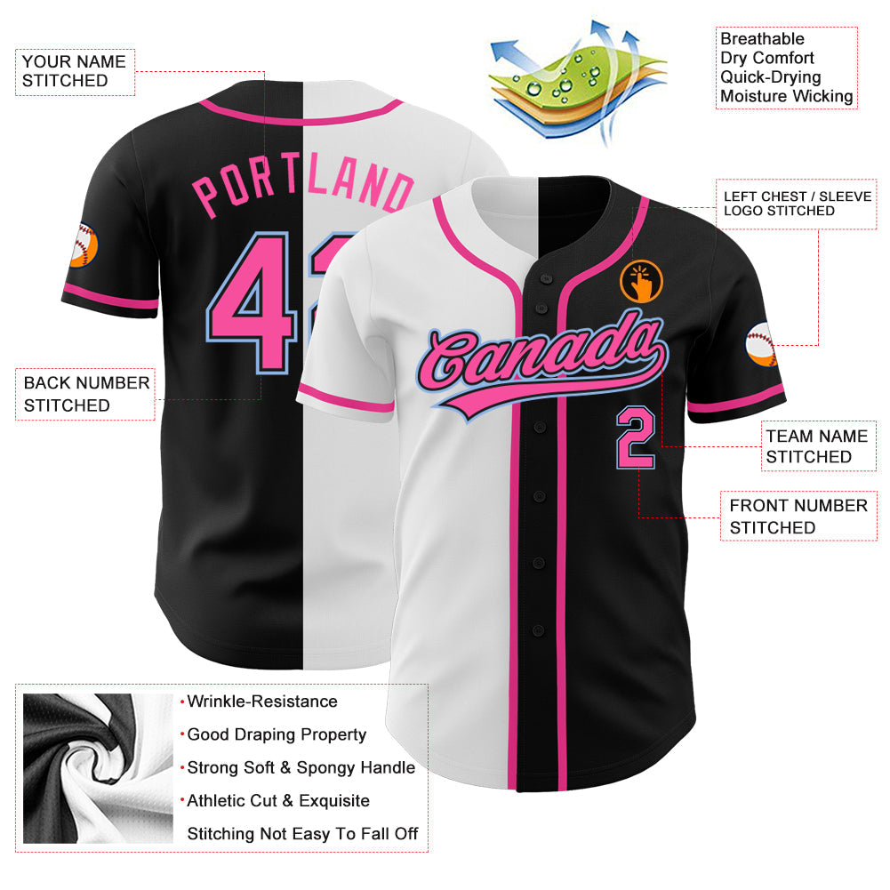 Custom Black Pink White-Light Blue Authentic Split Fashion Baseball Jersey - Sky-Custom