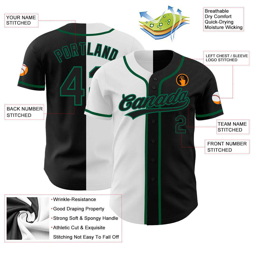 Custom Black Black White-Kelly Green Authentic Split Fashion Baseball Jersey - Sky-Custom
