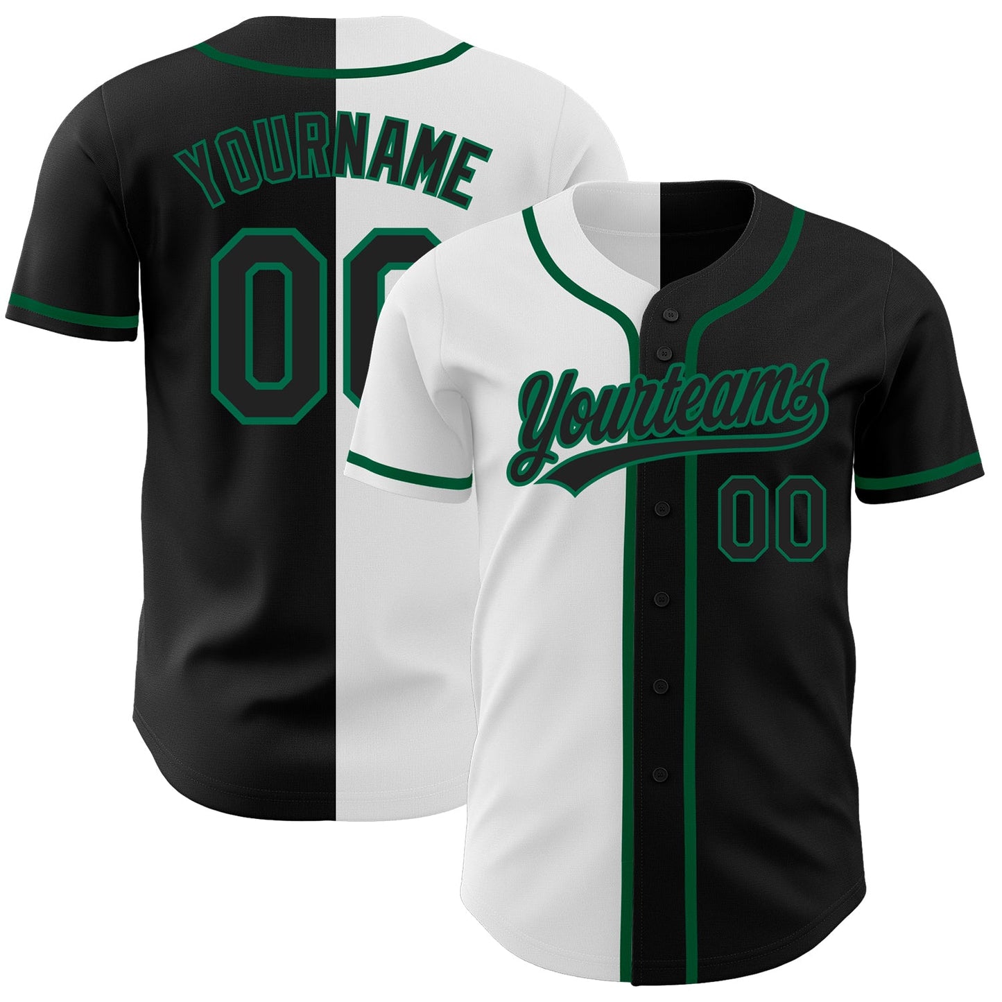 Custom Black Black White-Kelly Green Authentic Split Fashion Baseball Jersey - Sky-Custom