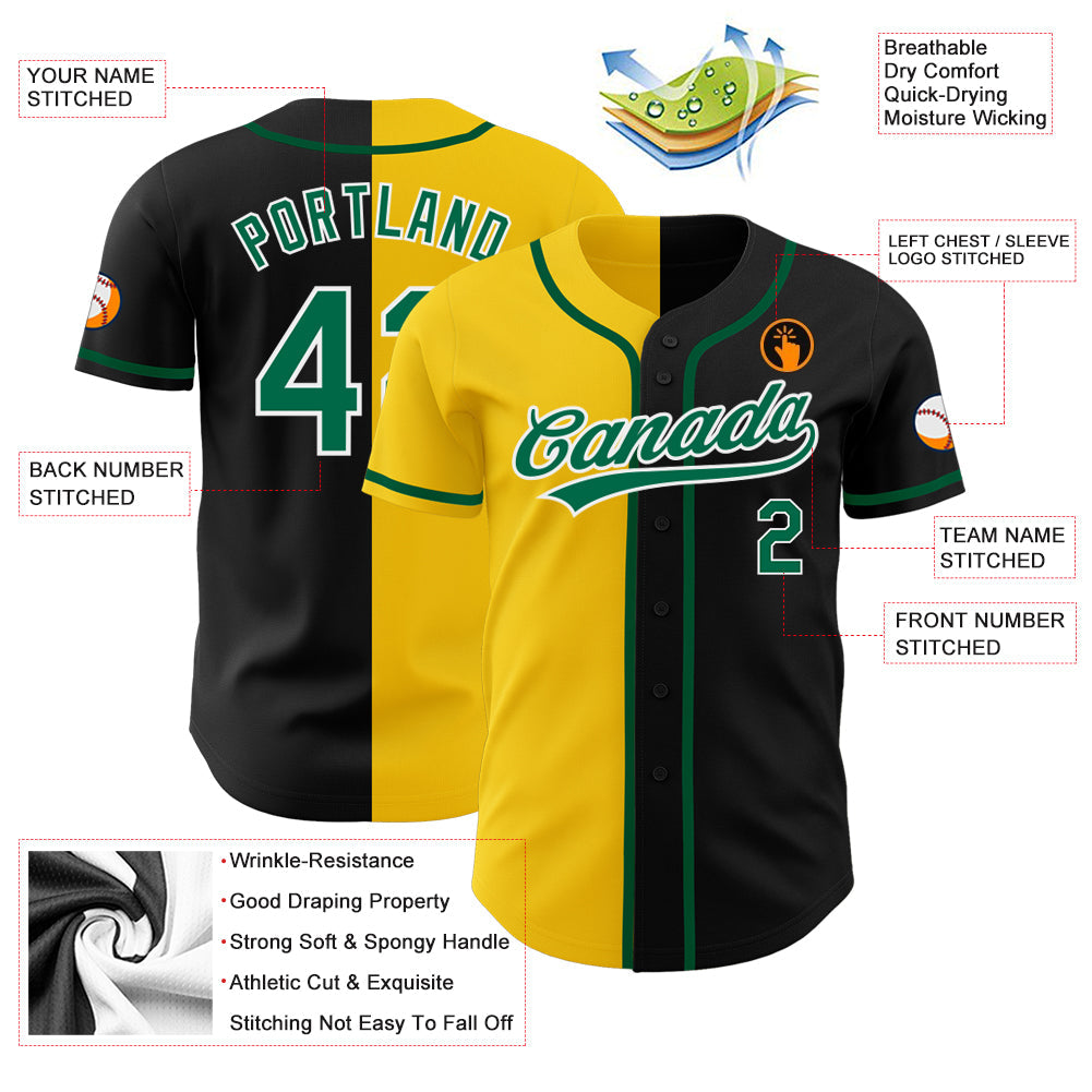 Custom Black Kelly Green-Yellow Authentic Split Fashion Baseball Jersey - Sky-Custom