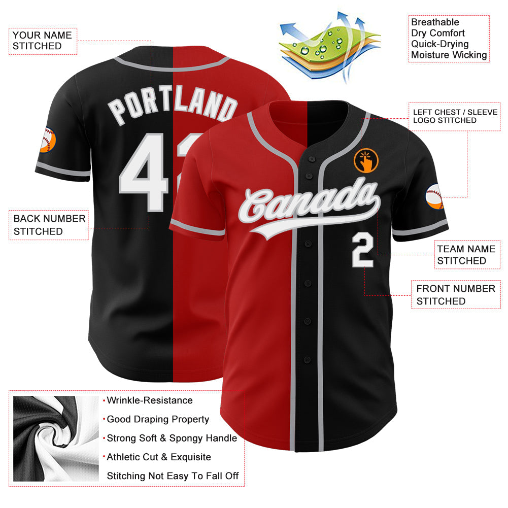 Custom Black White Red-Gray Authentic Split Fashion Baseball Jersey - Sky-Custom