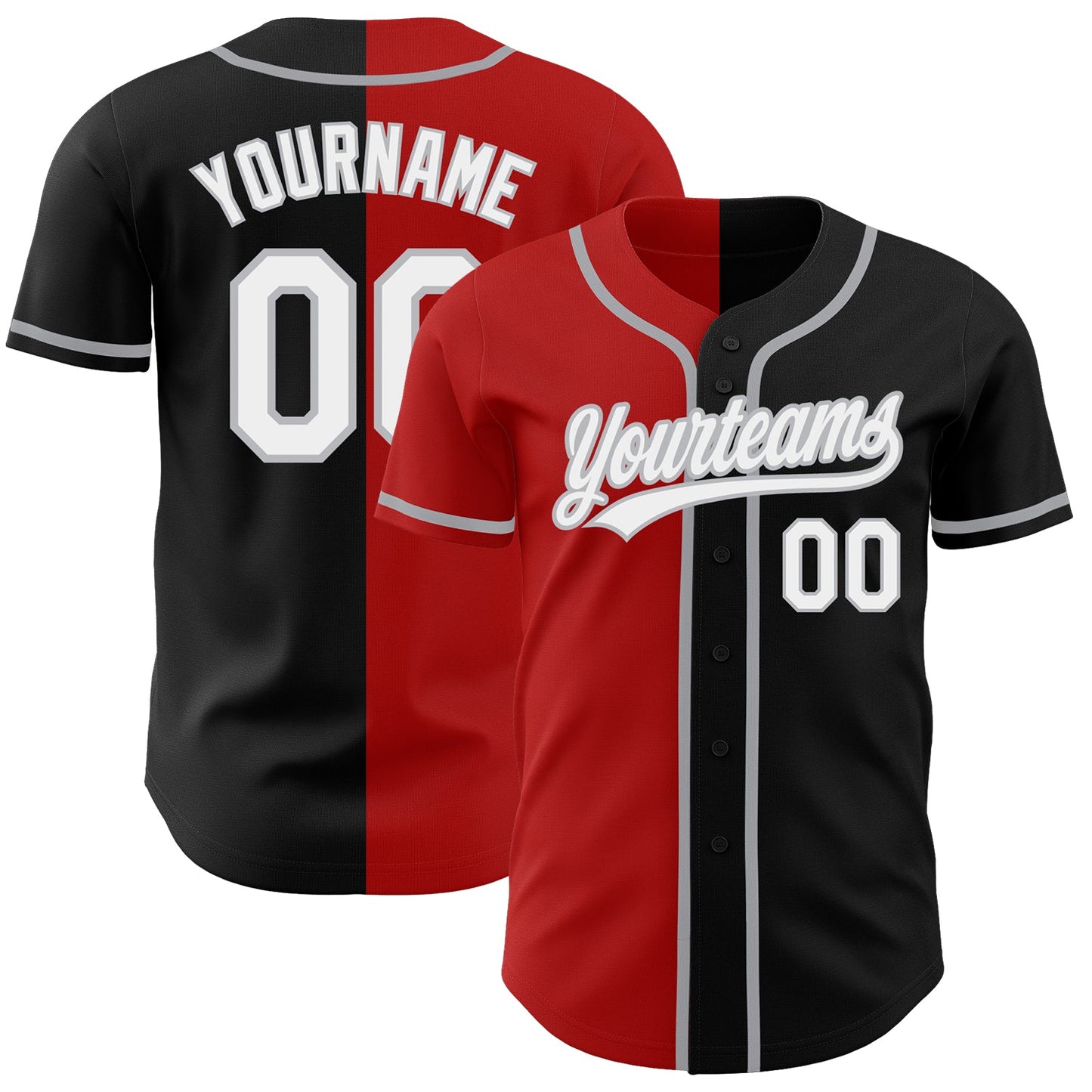 Custom Black White Red-Gray Authentic Split Fashion Baseball Jersey - Sky-Custom