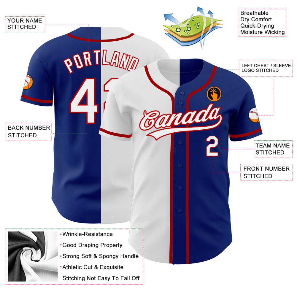 Custom Royal White-Red Authentic Split Fashion Baseball Jersey - Sky-Custom
