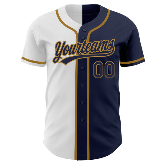 Custom Navy Navy White-Old Gold Authentic Split Fashion Baseball Jersey - Sky-Custom