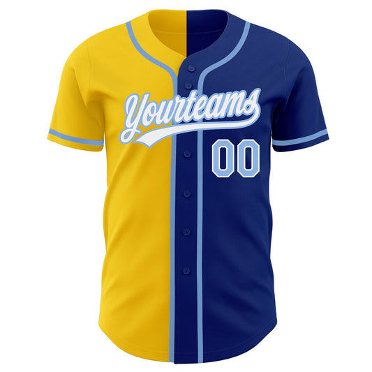 Custom Royal Light Blue-Yellow Authentic Split Fashion Baseball Jersey - Sky-Custom