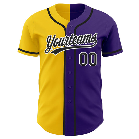 Custom Purple Black-Yellow Authentic Split Fashion Baseball Jersey - Sky-Custom