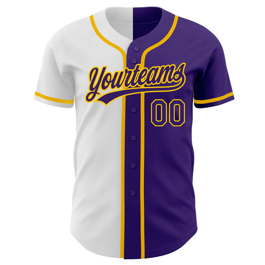 Custom Purple Purple White-Gold Authentic Split Fashion Baseball Jersey - Sky-Custom