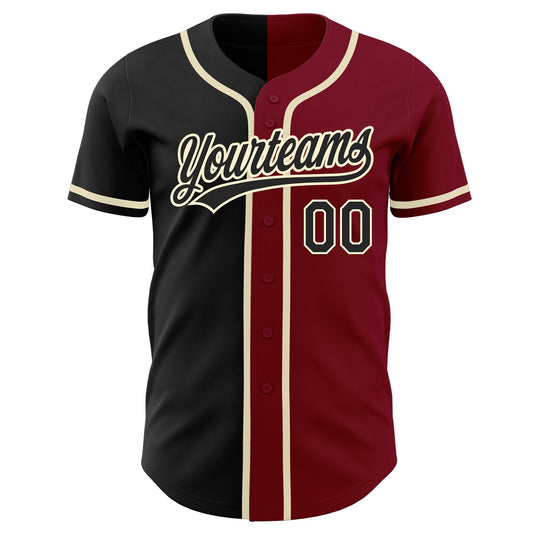 Custom Crimson Black-Cream Authentic Split Fashion Baseball Jersey - Sky-Custom
