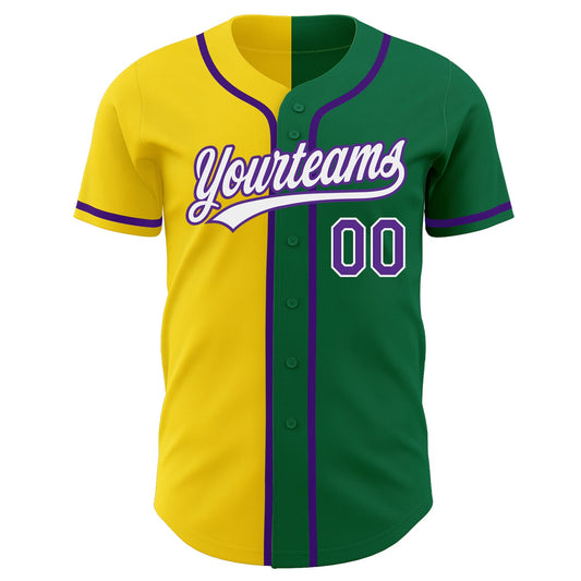 Custom Kelly Green Purple-Yellow Authentic Split Fashion Baseball Jersey - Sky-Custom