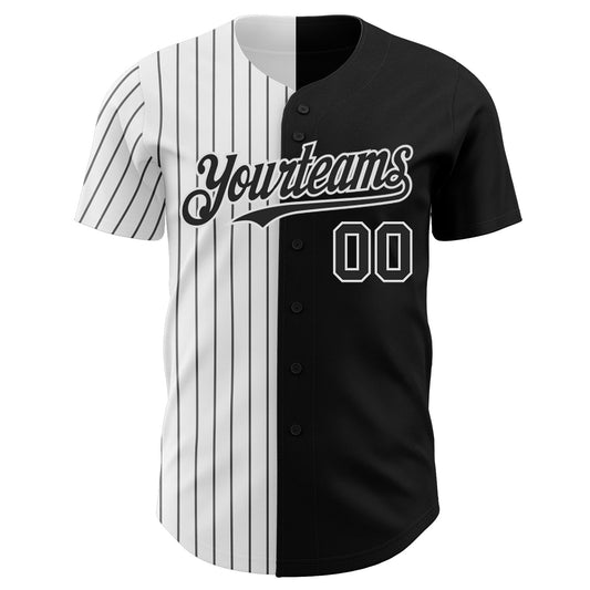 Custom Black White-Black Pinstripe Authentic Split Fashion Baseball Jersey - Sky-Custom