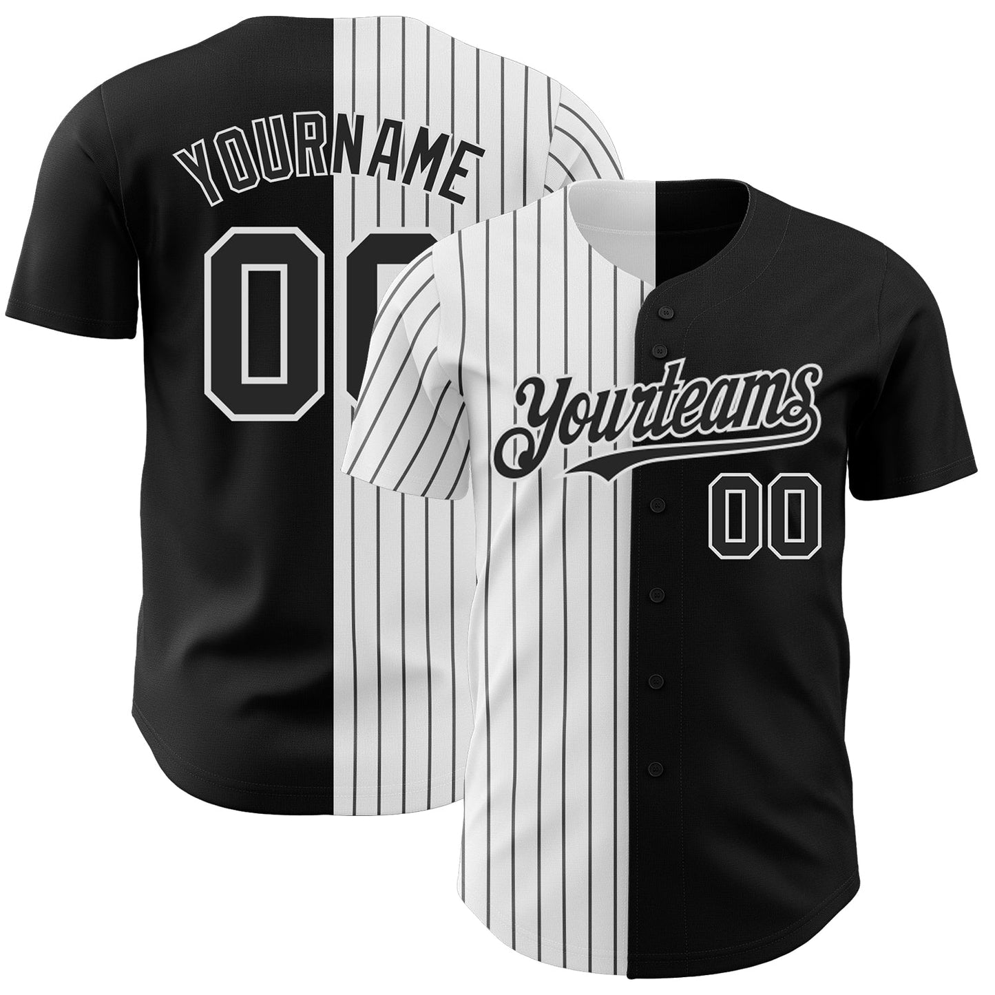 Custom Black White-Black Pinstripe Authentic Split Fashion Baseball Jersey - Sky-Custom