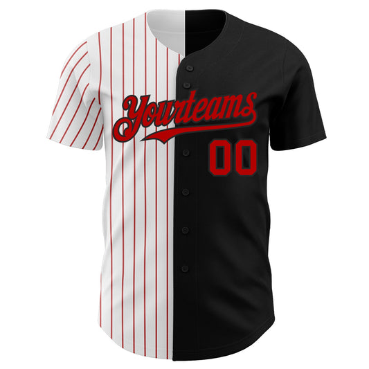Custom Black White-Red Pinstripe Authentic Split Fashion Baseball Jersey - Sky-Custom