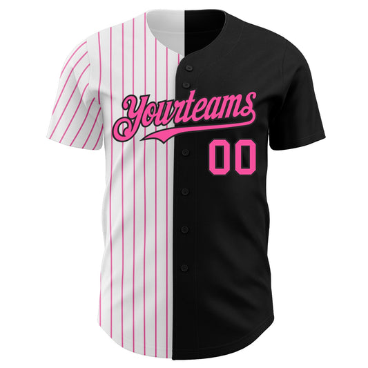 Custom Black White-Pink Pinstripe Authentic Split Fashion Baseball Jersey - Sky-Custom