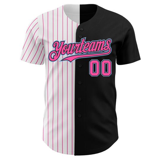 Custom Black Light Blue-Pink Pinstripe Authentic Split Fashion Baseball Jersey - Sky-Custom