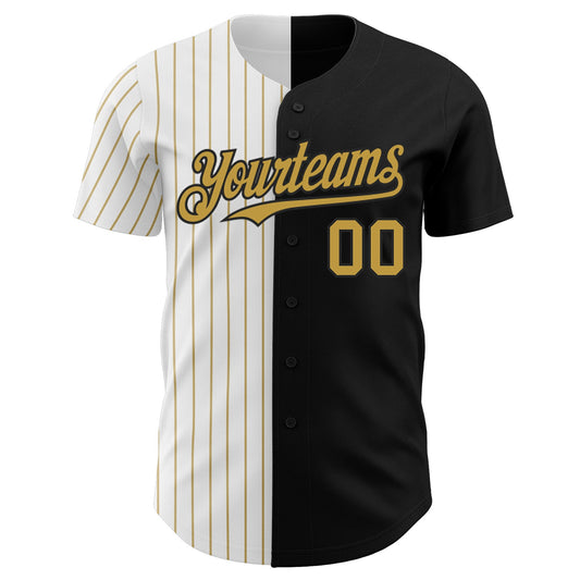 Custom Black White-Old Gold Pinstripe Authentic Split Fashion Baseball Jersey - Sky-Custom