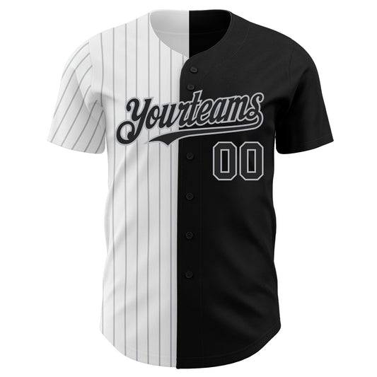 Custom Black White-Gray Pinstripe Authentic Split Fashion Baseball Jersey - Sky-Custom