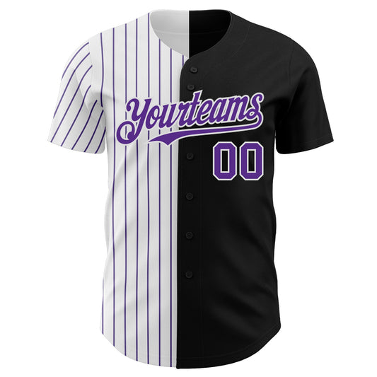 Custom Black White-Purple Pinstripe Authentic Split Fashion Baseball Jersey - Sky-Custom