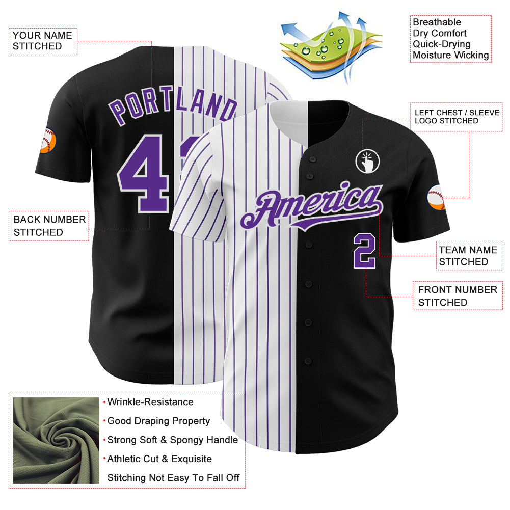 Custom Black White-Purple Pinstripe Authentic Split Fashion Baseball Jersey - Sky-Custom