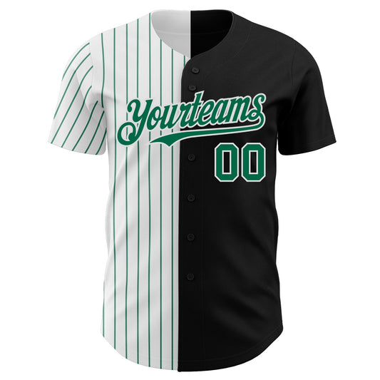 Custom Black White-Kelly Green Pinstripe Authentic Split Fashion Baseball Jersey - Sky-Custom