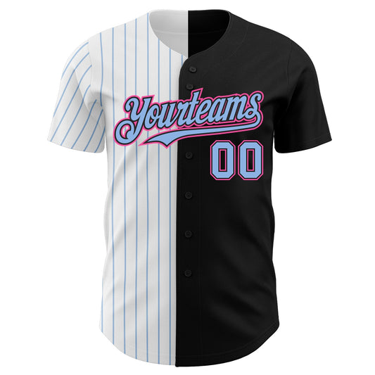 Custom Black Pink-Light Blue Pinstripe Authentic Split Fashion Baseball Jersey - Sky-Custom