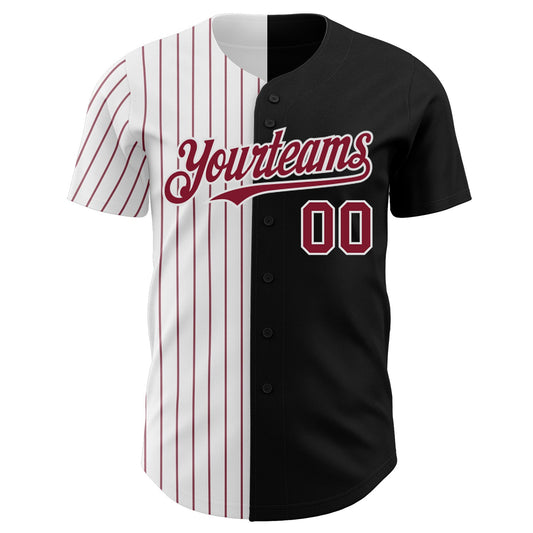 Custom Black White-Crimson Pinstripe Authentic Split Fashion Baseball Jersey - Sky-Custom