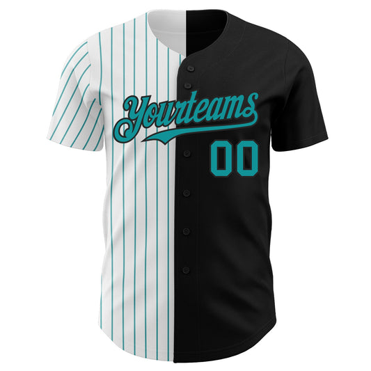 Custom Black White-Teal Pinstripe Authentic Split Fashion Baseball Jersey - Sky-Custom