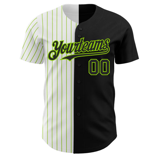 Custom Black White-Neon Green Pinstripe Authentic Split Fashion Baseball Jersey - Sky-Custom