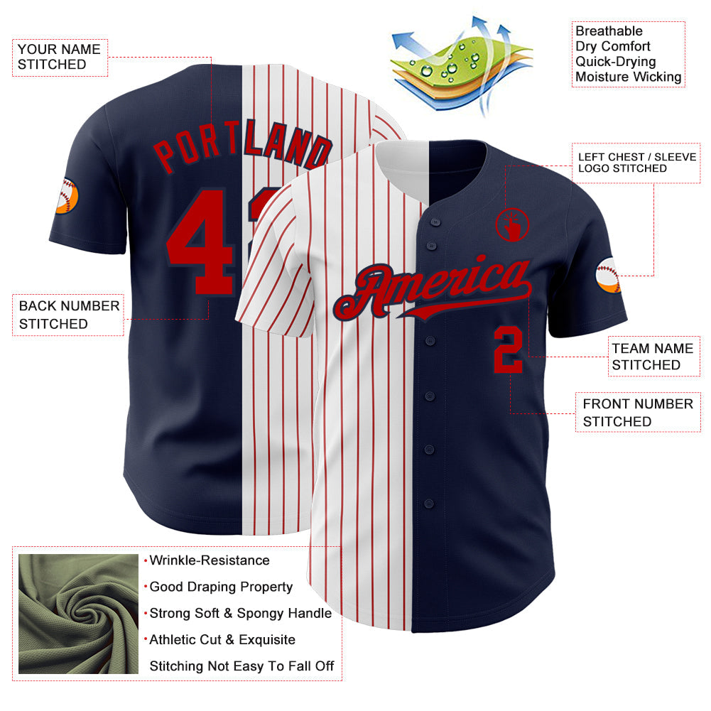 Custom Navy White-Red Pinstripe Authentic Split Fashion Baseball Jersey - Sky-Custom