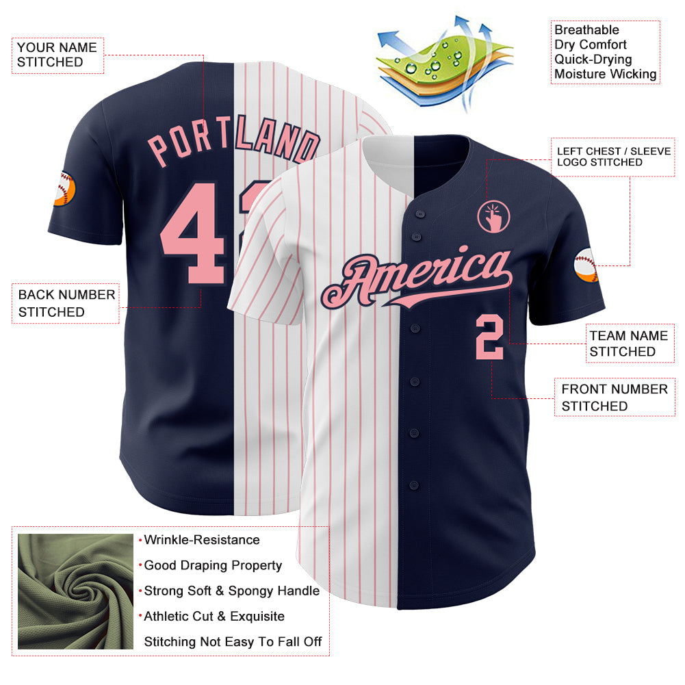 Custom Navy White-Medium Pink Pinstripe Authentic Split Fashion Baseball Jersey - Sky-Custom