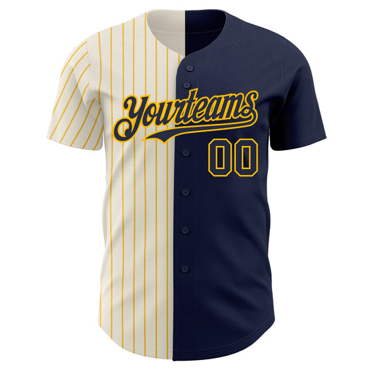 Custom Navy Cream-Gold Pinstripe Authentic Split Fashion Baseball Jersey - Sky-Custom