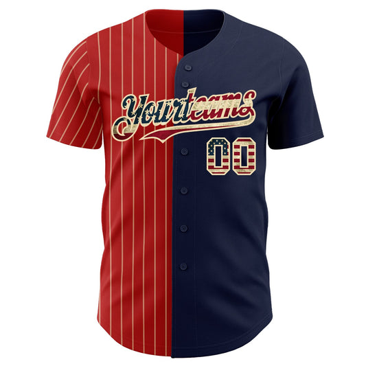 Custom Navy Vintage USA Flag Red-Cream Pinstripe Authentic Split Fashion Baseball Jersey - Sky-Custom