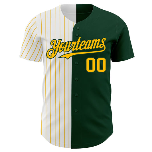 Custom Green White-Gold Pinstripe Authentic Split Fashion Baseball Jersey - Sky-Custom