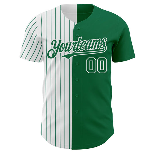 Custom Kelly Green White-Kelly Green Pinstripe Authentic Split Fashion Baseball Jersey - Sky-Custom