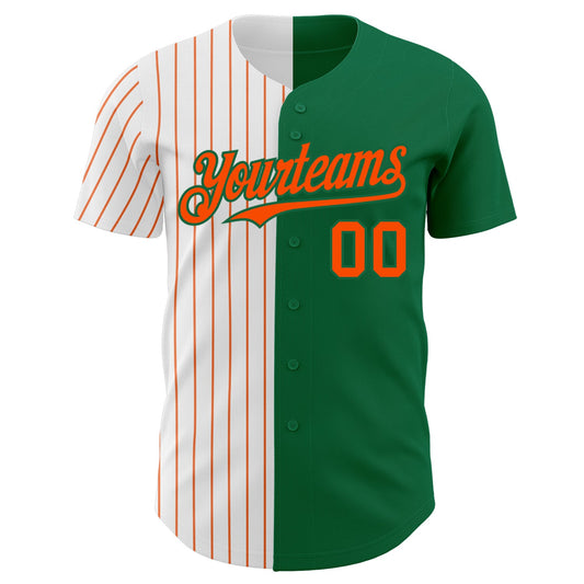 Custom Kelly Green White-Orange Pinstripe Authentic Split Fashion Baseball Jersey - Sky-Custom