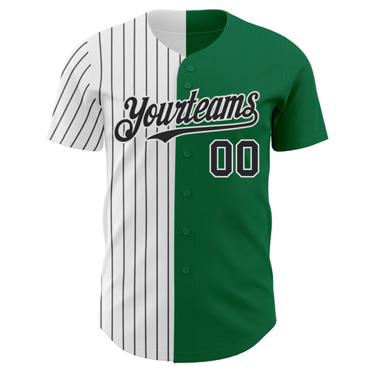 Custom Kelly Green White-Black Pinstripe Authentic Split Fashion Baseball Jersey - Sky-Custom