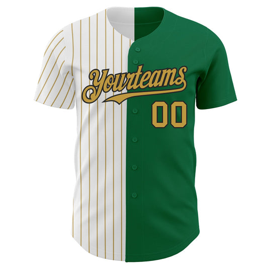 Custom Kelly Green Black-Old Gold Pinstripe Authentic Split Fashion Baseball Jersey - Sky-Custom