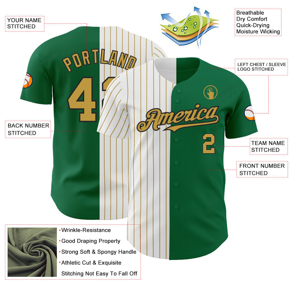Custom Kelly Green Black-Old Gold Pinstripe Authentic Split Fashion Baseball Jersey - Sky-Custom