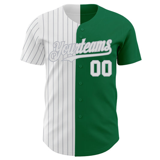 Custom Kelly Green White-Gray Pinstripe Authentic Split Fashion Baseball Jersey - Sky-Custom