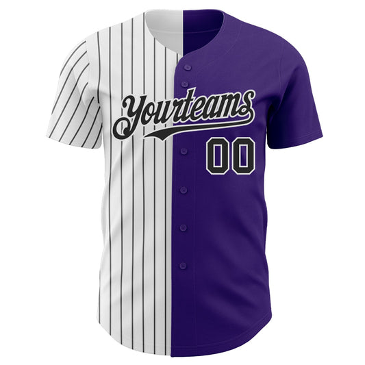 Custom Purple White-Black Pinstripe Authentic Split Fashion Baseball Jersey - Sky-Custom